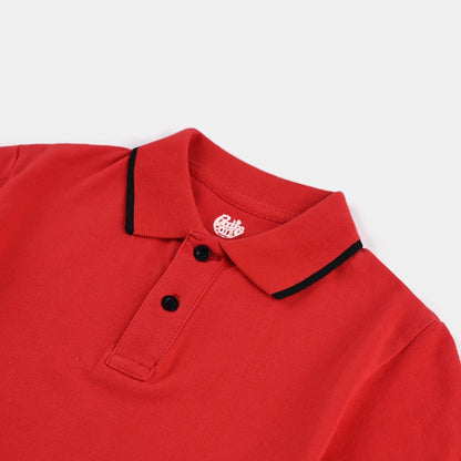 Baby Boys Red Jumbo Casual Pique Polo Shirt