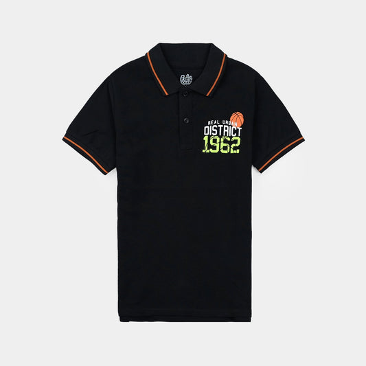 Baby Boys Black Jumbo Pique Polo Shirt
